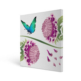 Холст квадратный с принтом Японские хризантемы , 100% ПВХ |  | Тематика изображения на принте: бабочка | хризантемы | цветы | япония
