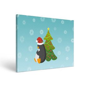 Холст прямоугольный с принтом Новогодний пингвинчик , 100% ПВХ |  | елка | новый год | пингвин