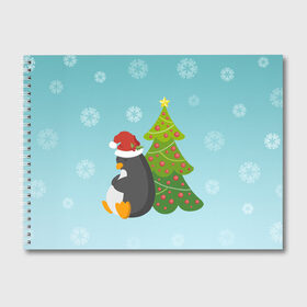 Альбом для рисования с принтом Новогодний пингвинчик , 100% бумага
 | матовая бумага, плотность 200 мг. | елка | новый год | пингвин