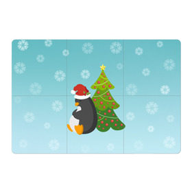Магнитный плакат 3Х2 с принтом Новогодний пингвинчик , Полимерный материал с магнитным слоем | 6 деталей размером 9*9 см | Тематика изображения на принте: елка | новый год | пингвин