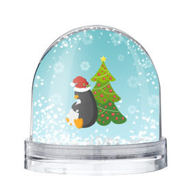 Снежный шар с принтом Новогодний пингвинчик , Пластик | Изображение внутри шара печатается на глянцевой фотобумаге с двух сторон | елка | новый год | пингвин