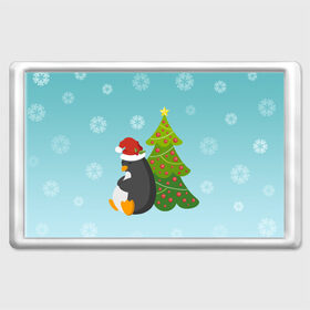 Магнит 45*70 с принтом Новогодний пингвинчик , Пластик | Размер: 78*52 мм; Размер печати: 70*45 | Тематика изображения на принте: елка | новый год | пингвин