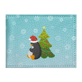 Обложка для студенческого билета с принтом Новогодний пингвинчик , натуральная кожа | Размер: 11*8 см; Печать на всей внешней стороне | елка | новый год | пингвин