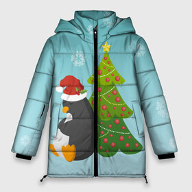 Женская зимняя куртка 3D с принтом Новогодний пингвинчик , верх — 100% полиэстер; подкладка — 100% полиэстер; утеплитель — 100% полиэстер | длина ниже бедра, силуэт Оверсайз. Есть воротник-стойка, отстегивающийся капюшон и ветрозащитная планка. 

Боковые карманы с листочкой на кнопках и внутренний карман на молнии | елка | новый год | пингвин