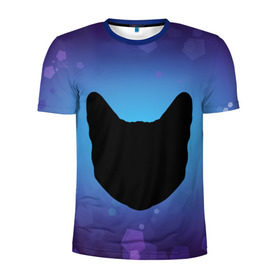 Мужская футболка 3D спортивная с принтом Силуэт черной кошки , 100% полиэстер с улучшенными характеристиками | приталенный силуэт, круглая горловина, широкие плечи, сужается к линии бедра | кошка | силуэт | синий | фиолетовый | черный