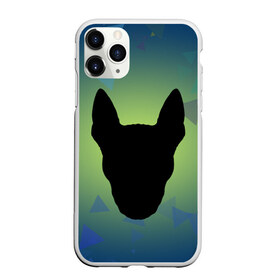 Чехол для iPhone 11 Pro Max матовый с принтом силуэт Бультерьера , Силикон |  | зеленый | силуэт | синий | собака | черный