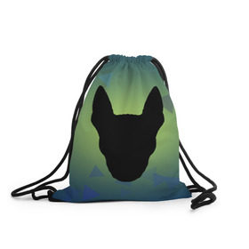 Рюкзак-мешок 3D с принтом силуэт Бультерьера , 100% полиэстер | плотность ткани — 200 г/м2, размер — 35 х 45 см; лямки — толстые шнурки, застежка на шнуровке, без карманов и подкладки | зеленый | силуэт | синий | собака | черный