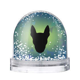 Снежный шар с принтом силуэт Бультерьера , Пластик | Изображение внутри шара печатается на глянцевой фотобумаге с двух сторон | зеленый | силуэт | синий | собака | черный