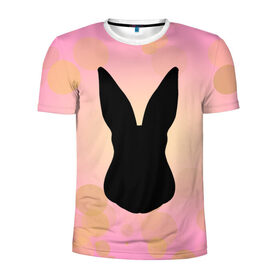 Мужская футболка 3D спортивная с принтом Силуэт зайчика , 100% полиэстер с улучшенными характеристиками | приталенный силуэт, круглая горловина, широкие плечи, сужается к линии бедра | Тематика изображения на принте: зайчик | персиковый | розовый | силуэт