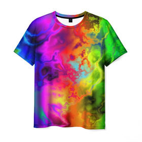 Мужская футболка 3D с принтом Красочное безумие , 100% полиэфир | прямой крой, круглый вырез горловины, длина до линии бедер | кислота | радуга | разноцветный | яркий