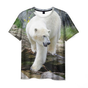 Мужская футболка 3D с принтом Белый медведь , 100% полиэфир | прямой крой, круглый вырез горловины, длина до линии бедер | Тематика изображения на принте: арктика