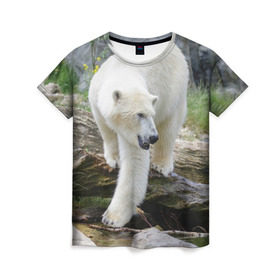 Женская футболка 3D с принтом Белый медведь , 100% полиэфир ( синтетическое хлопкоподобное полотно) | прямой крой, круглый вырез горловины, длина до линии бедер | арктика