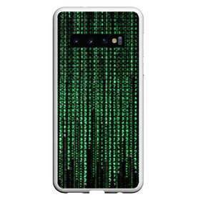 Чехол для Samsung Galaxy S10 с принтом Матрица , Силикон | Область печати: задняя сторона чехла, без боковых панелей | атака | буквы | виртуальный мир | вирус | гаджет | девайс | иероглифы | интернет | компьютер | матрица | паутина | программист | сеть | символы | софт | хакер | цифры