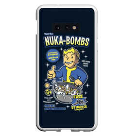 Чехол для Samsung S10E с принтом Nuka Bombs , Силикон | Область печати: задняя сторона чехла, без боковых панелей | atom | bomb | boy | fallout | radioactive | vault | wasteland | атом | бой | бомба | волт | мальчик | радиация | фоллаут | ядерная