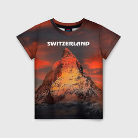 Детская футболка 3D с принтом Швейцария , 100% гипоаллергенный полиэфир | прямой крой, круглый вырез горловины, длина до линии бедер, чуть спущенное плечо, ткань немного тянется | Тематика изображения на принте: switzerland | альпы | горы | заграница | отдых | отпуск | туризм | турист