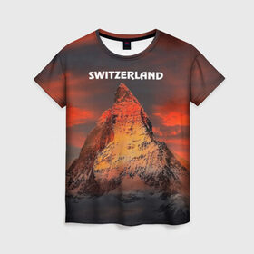 Женская футболка 3D с принтом Швейцария , 100% полиэфир ( синтетическое хлопкоподобное полотно) | прямой крой, круглый вырез горловины, длина до линии бедер | switzerland | альпы | горы | заграница | отдых | отпуск | туризм | турист