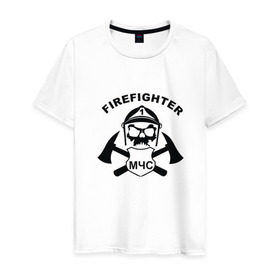 Мужская футболка хлопок с принтом МЧС , 100% хлопок | прямой крой, круглый вырез горловины, длина до линии бедер, слегка спущенное плечо. | мчс | пожарный