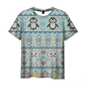 Мужская футболка 3D с принтом Детский вязаный узор , 100% полиэфир | прямой крой, круглый вырез горловины, длина до линии бедер | зима | нг | новый год | рождество | свитер | снег