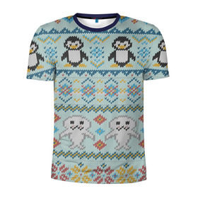Мужская футболка 3D спортивная с принтом Детский вязаный узор , 100% полиэстер с улучшенными характеристиками | приталенный силуэт, круглая горловина, широкие плечи, сужается к линии бедра | зима | нг | новый год | рождество | свитер | снег