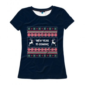 Женская футболка 3D с принтом Happy New Year , 100% полиэфир ( синтетическое хлопкоподобное полотно) | прямой крой, круглый вырез горловины, длина до линии бедер | 