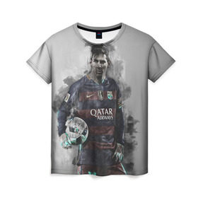 Женская футболка 3D с принтом Lionel Messi , 100% полиэфир ( синтетическое хлопкоподобное полотно) | прямой крой, круглый вырез горловины, длина до линии бедер | лионель | месси