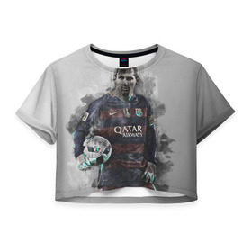 Женская футболка 3D укороченная с принтом Lionel Messi , 100% полиэстер | круглая горловина, длина футболки до линии талии, рукава с отворотами | лионель | месси