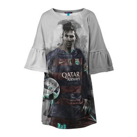 Детское платье 3D с принтом Lionel Messi , 100% полиэстер | прямой силуэт, чуть расширенный к низу. Круглая горловина, на рукавах — воланы | лионель | месси