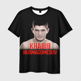 Мужская футболка 3D с принтом Хабиб Нурмагомедов , 100% полиэфир | прямой крой, круглый вырез горловины, длина до линии бедер | ufc