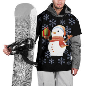 Накидка на куртку 3D с принтом Снеговик с подарком , 100% полиэстер |  | Тематика изображения на принте: 2017 | дед мороз | зима | новый год | снеговик