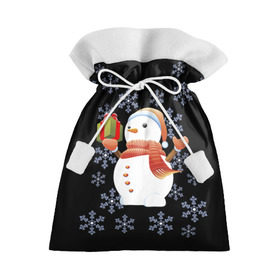 Подарочный 3D мешок с принтом Снеговик с подарком , 100% полиэстер | Размер: 29*39 см | 2017 | дед мороз | зима | новый год | снеговик