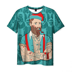 Мужская футболка 3D с принтом Санта хипстер , 100% полиэфир | прямой крой, круглый вырез горловины, длина до линии бедер | 