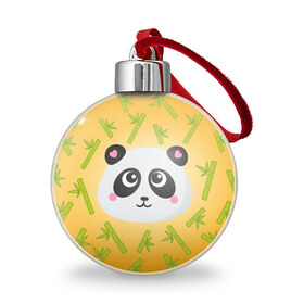 Ёлочный шар с принтом Панда с бамбуком , Пластик | Диаметр: 77 мм | бамбук | оранжевый | панда