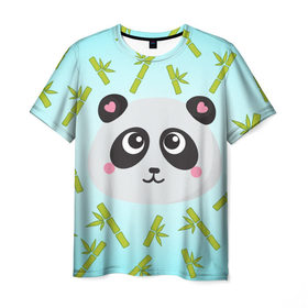 Мужская футболка 3D с принтом Панда с бамбуком , 100% полиэфир | прямой крой, круглый вырез горловины, длина до линии бедер | бамбук | панда