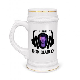 Кружка пивная с принтом I like Don Diablo ,  керамика (Материал выдерживает высокую температуру, стоит избегать резкого перепада температур) |  объем 630 мл | Тематика изображения на принте: beatport | club | dj | don diablo | edm | electro | house | musical freedom | production | radio | retro style | spinnin | techno | top | trance | клуб | радио | трещины | царапины