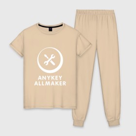 Женская пижама хлопок с принтом Anykey Allmaker , 100% хлопок | брюки и футболка прямого кроя, без карманов, на брюках мягкая резинка на поясе и по низу штанин | anykey | программист | профессия | сисадмин | специалист
