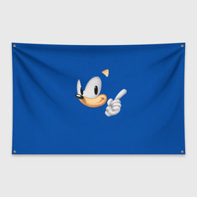 Флаг-баннер с принтом Соник , 100% полиэстер | размер 67 х 109 см, плотность ткани — 95 г/м2; по краям флага есть четыре люверса для крепления | sega | sonic | аркада | ёж | ёжик | лицо | палец | приставка | синий