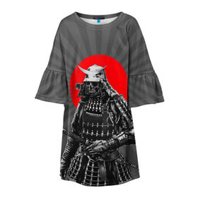 Детское платье 3D с принтом Мертвый самурай , 100% полиэстер | прямой силуэт, чуть расширенный к низу. Круглая горловина, на рукавах — воланы | bone | japan | samurai | skelet | skull | warrior | воин | катана | кости | меч | самурай | скелет | череп | япония