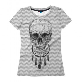 Женская футболка 3D с принтом Череп мечтателя , 100% полиэфир ( синтетическое хлопкоподобное полотно) | прямой крой, круглый вырез горловины, длина до линии бедер | Тематика изображения на принте: 