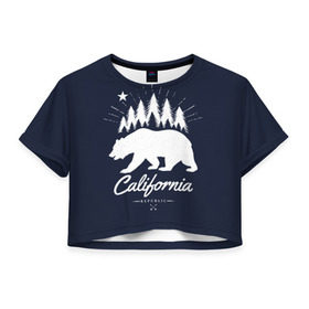 Женская футболка 3D укороченная с принтом California Republic , 100% полиэстер | круглая горловина, длина футболки до линии талии, рукава с отворотами | america | bear | california | united states | usa | америка | калифорния | медведь | сша | штаты