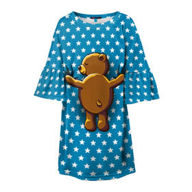 Детское платье 3D с принтом Медвежьи объятия , 100% полиэстер | прямой силуэт, чуть расширенный к низу. Круглая горловина, на рукавах — воланы | bear | beast | kid | love | teddy | toy | звезды | зверь | игрушка | любовь | медведь | мишка