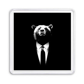 Магнит 55*55 с принтом Медведь бизнесмен , Пластик | Размер: 65*65 мм; Размер печати: 55*55 мм | Тематика изображения на принте: animal | bear | beast | business | suit | бизнес | джентльмен | животное | зверь | медведь | смокинг