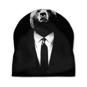 Шапка 3D с принтом Медведь бизнесмен , 100% полиэстер | универсальный размер, печать по всей поверхности изделия | animal | bear | beast | business | suit | бизнес | джентльмен | животное | зверь | медведь | смокинг