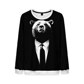 Мужской свитшот 3D с принтом Медведь бизнесмен , 100% полиэстер с мягким внутренним слоем | круглый вырез горловины, мягкая резинка на манжетах и поясе, свободная посадка по фигуре | animal | bear | beast | business | suit | бизнес | джентльмен | животное | зверь | медведь | смокинг