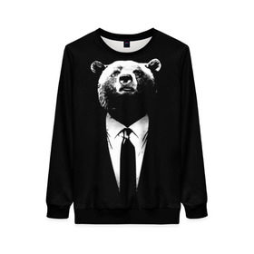 Женский свитшот 3D с принтом Медведь бизнесмен , 100% полиэстер с мягким внутренним слоем | круглый вырез горловины, мягкая резинка на манжетах и поясе, свободная посадка по фигуре | animal | bear | beast | business | suit | бизнес | джентльмен | животное | зверь | медведь | смокинг