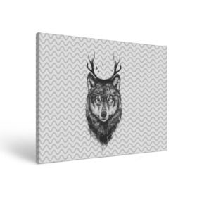 Холст прямоугольный с принтом Рогатый волк , 100% ПВХ |  | Тематика изображения на принте: animal | beast | deer | moon | rage | roar | wild | wolf | вой | волк | животное | зверь | луна | олень | рога