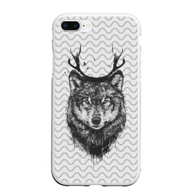 Чехол для iPhone 7Plus/8 Plus матовый с принтом Рогатый волк , Силикон | Область печати: задняя сторона чехла, без боковых панелей | animal | beast | deer | moon | rage | roar | wild | wolf | вой | волк | животное | зверь | луна | олень | рога