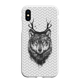 Чехол для iPhone XS Max матовый с принтом Рогатый волк , Силикон | Область печати: задняя сторона чехла, без боковых панелей | animal | beast | deer | moon | rage | roar | wild | wolf | вой | волк | животное | зверь | луна | олень | рога