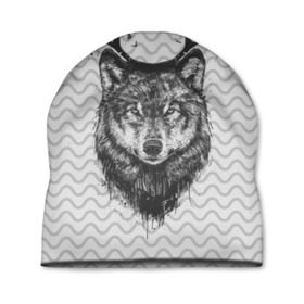 Шапка 3D с принтом Рогатый волк , 100% полиэстер | универсальный размер, печать по всей поверхности изделия | animal | beast | deer | moon | rage | roar | wild | wolf | вой | волк | животное | зверь | луна | олень | рога