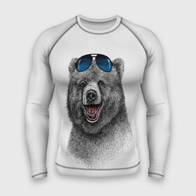 Мужской рашгард 3D с принтом Счастливый медведь ,  |  | animal | bear | beast | fashion | funny | животное | зверь | медведь | мода | радость | счастье