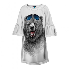 Детское платье 3D с принтом Счастливый медведь , 100% полиэстер | прямой силуэт, чуть расширенный к низу. Круглая горловина, на рукавах — воланы | animal | bear | beast | fashion | funny | животное | зверь | медведь | мода | радость | счастье